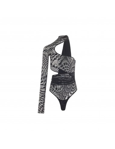 black flocked mesh wrapped bodysuit JUSQU'A -70%! 