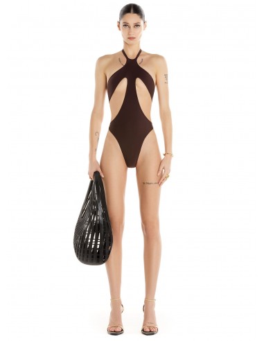 brown cut-out one-piece Livraison rapide