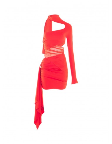 red cut-out illusion dress livraison gratuite