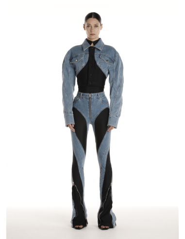 blue cropped bi-material jacket Par le système avancé 